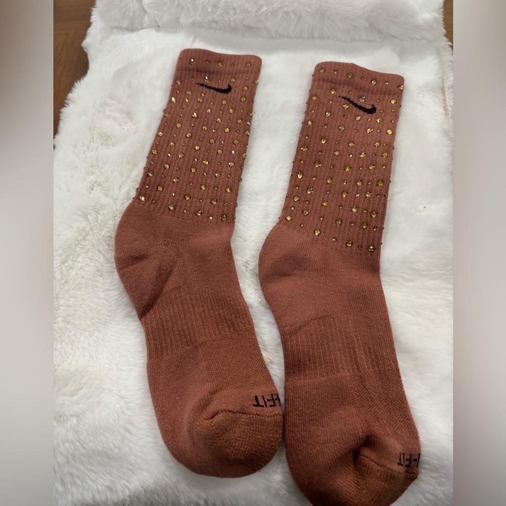 Nike Brown and Gold Casual Crew Socks